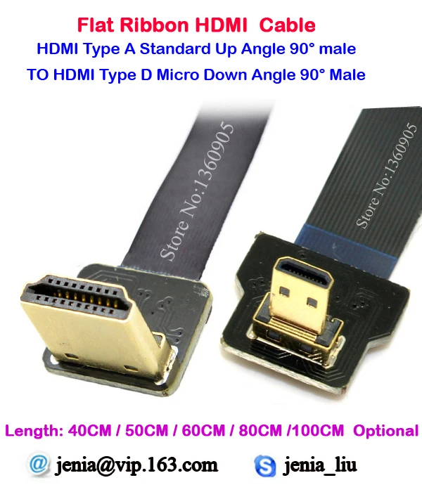 

40 см/50 см/60 см/80 см/1 м Стандартный HDMI тип A штекер Micro Type D UP угловой 90 градусов супер мягкий ленточный кабель