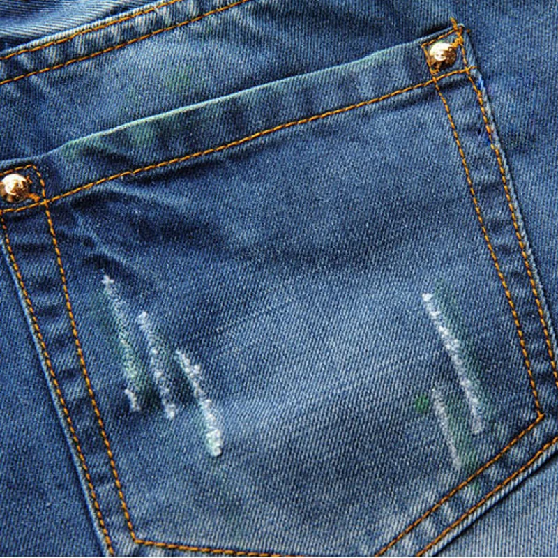 GUIXIANG мужские длинные джинсы для отдыха модные повседневные однотонные рваные