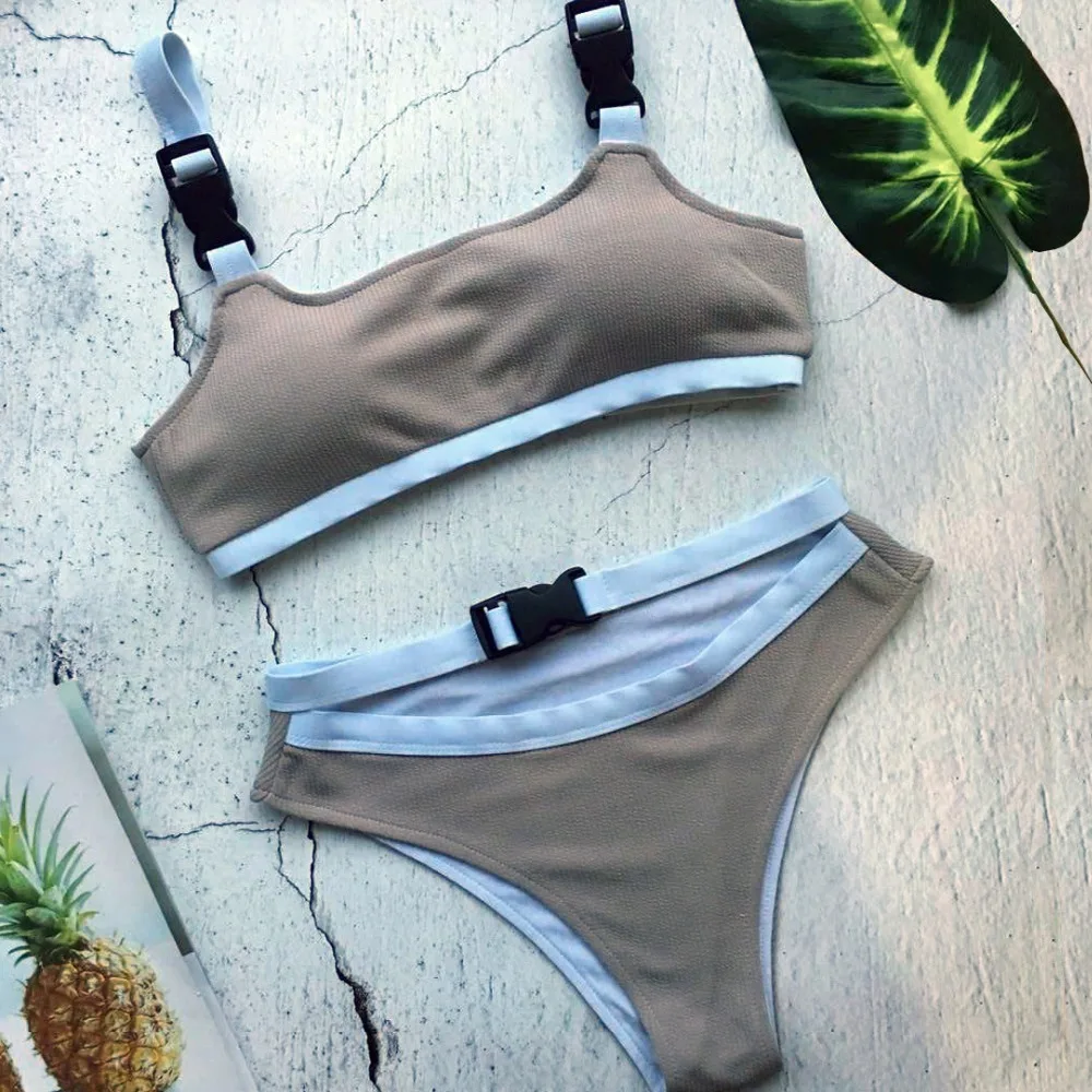 Heal The Summer 2019 New Two Piece Swimwear Swimsuit Padded Push-up Bikinis Sexy Adjustable button Belt Bandage hotsale Buckle |