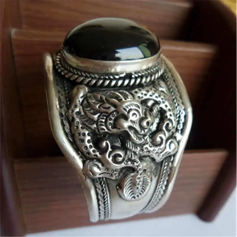 Тибетские браслеты двойные драконы инкрустация природным камнем открытые