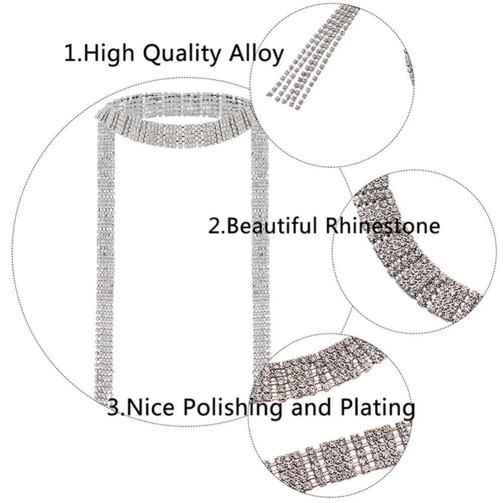 Luxury Full Crystal Choker Collar Necklace Long Tassel Rhinestone Wedding Party Jewelry | Украшения и аксессуары