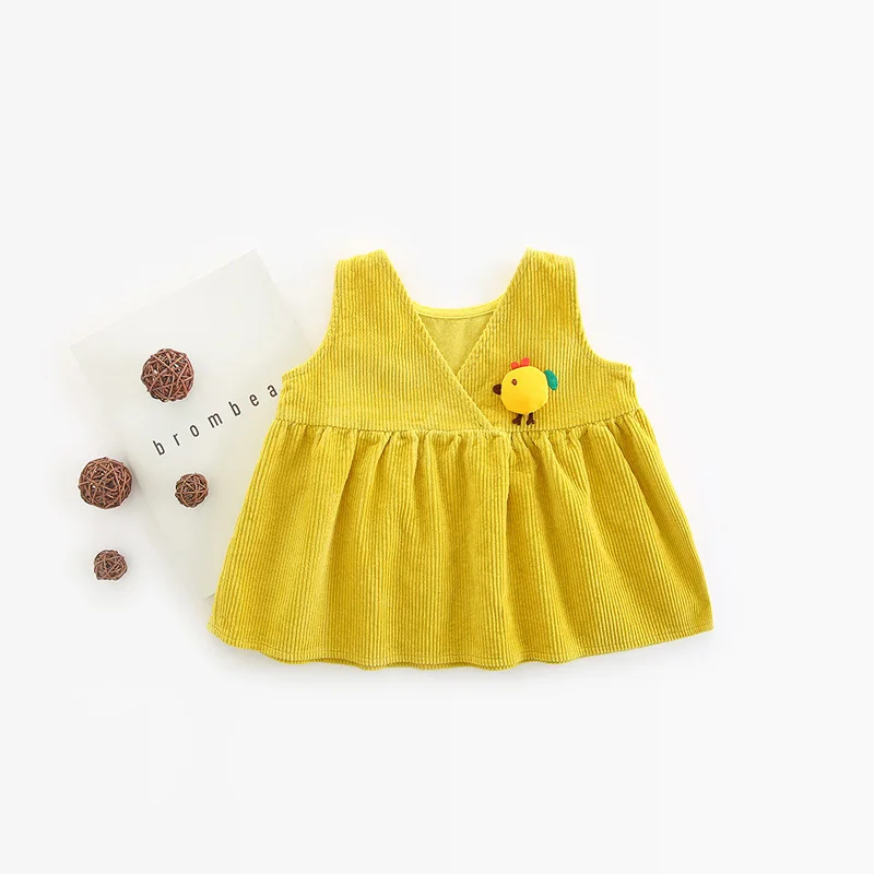 Hot Sale Baby Girls Solid Vest Dresses Suspenders Sleeveless Cute Two Sides Wear Infantil Girl Clothing Cartoon Style Chick E13 | Детская