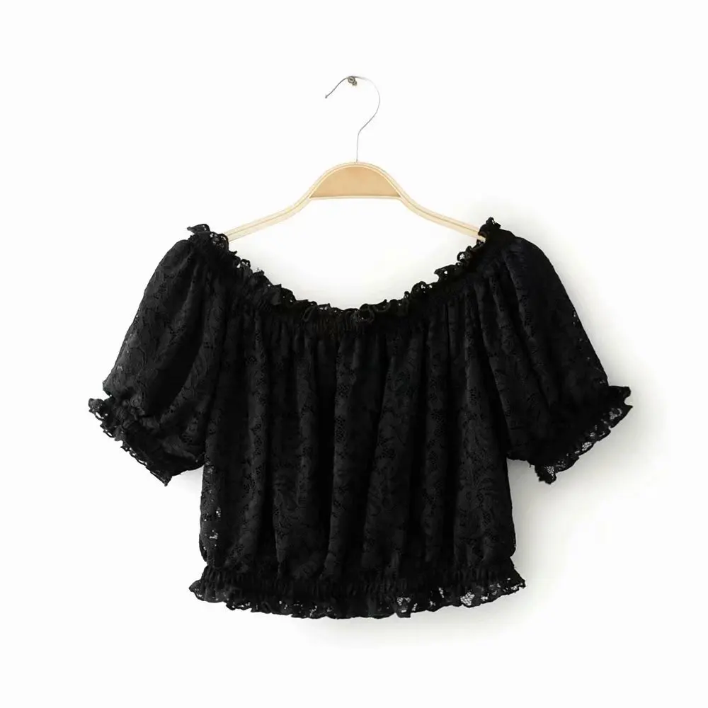 Женские модные сексуальные черные кружевные короткие женские блузки с