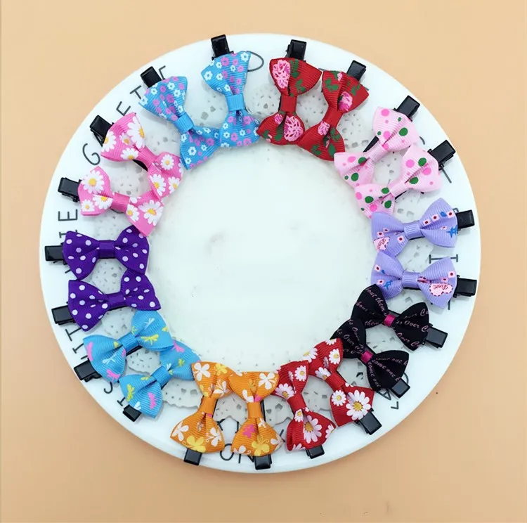 6pcs /lot Mix Color Mini Bow Barrettes Sweet Girls Solid Dot Stripe Hair Clips Kids Hairpins Hair Accessories for Women Girls