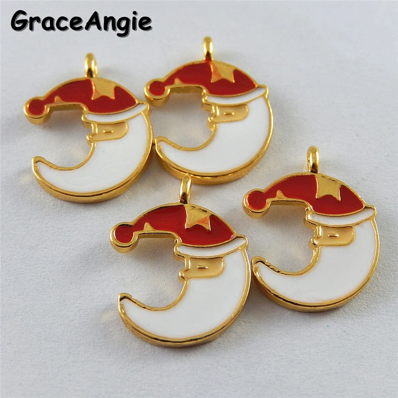 GraceAngie 10pcs/pack Christmas Baby Gifts Moon Shape Enamel Pendant Necklace Jewelry Bracelet Charms Crafts 20*15*2mm | Украшения и