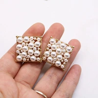new square elegant pearls clip earrings filigree alloy party accessories femme girls gift