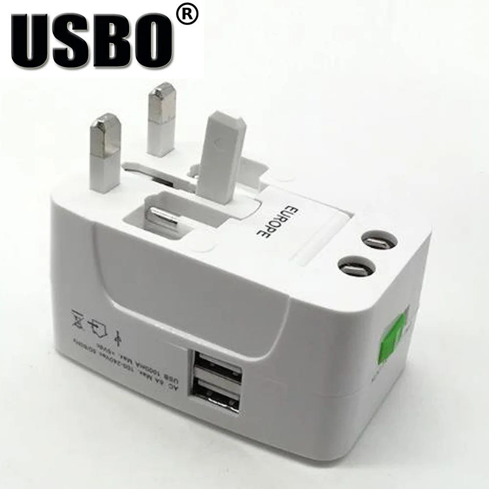 Белый Универсальный дорожный адаптер, двойной usb-порт, адаптер питания переменного тока с разъемом AU, US, UK, EU