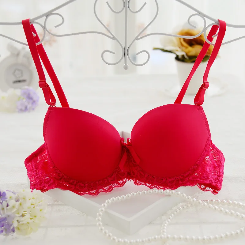 

Sexy Push Up Bra Underwear Lace Mozhini Three Quarters(3/4 Cup) Sexy Underwire Bow Solid Bras Thick Padded Bras For Women Gather