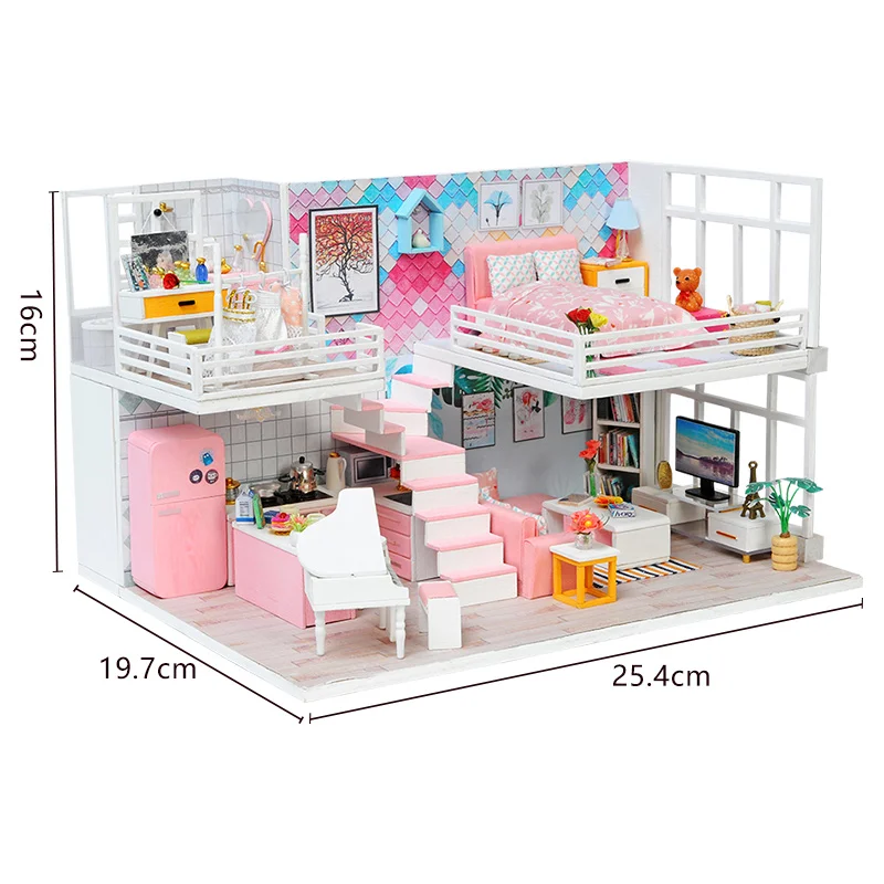 

Toys for children Girl Furniture DIY Miniature Doll House 3D Wooden Dolls Houses Miniature dollhouse Furniture Kit Villa Model
