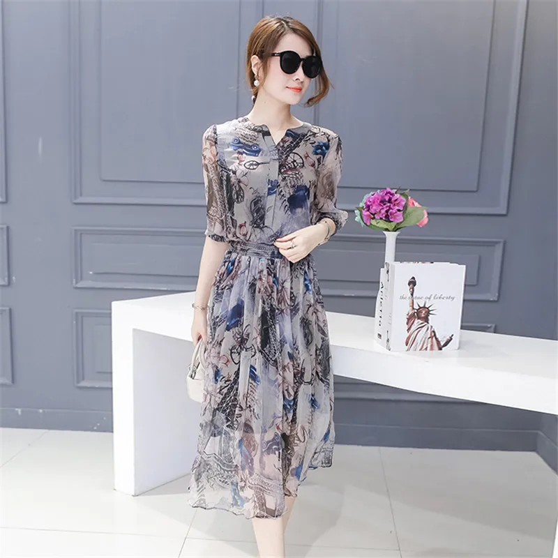 Летнее женское платье в ретро стиле 2020 шелковое коротким рукавом женская одежда