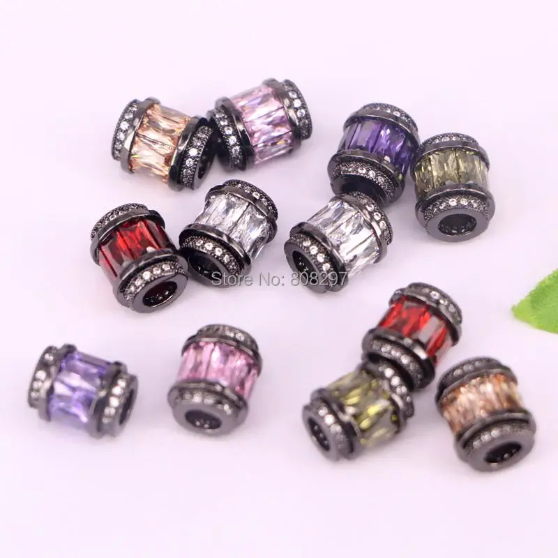 20 шт. DIY ювелирных изделий браслет черный пистолет Цвет латунь металл Micro Pave CZ кристалл большая дыра spacer Бусины