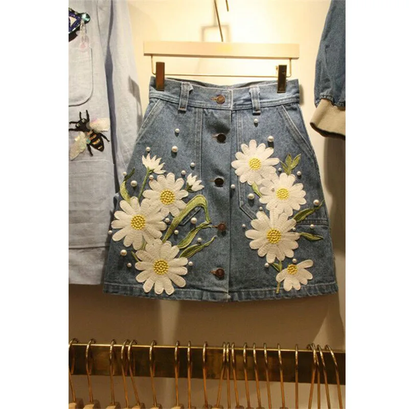 

Denim Skirt High Waist A-line Mini Skirts Women 2019 Summer New Arrivals Single Button Pockets Blue Jean Skirt Style Saia Jeans