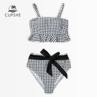 cupshe black and white gingham ruffles bikini sets women high waist belt tank two pieces swimsuits 2021 girl cute bathing suits