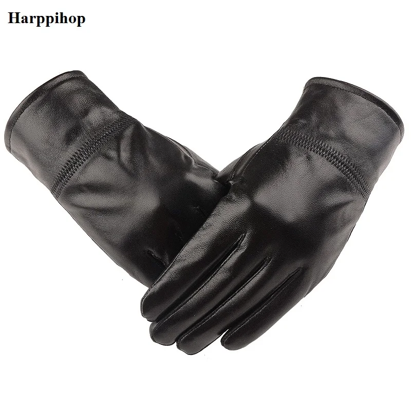 Harppihop перчатки из натуральной кожи теплые зимние женские перчатки из натуральной кожи черные кожаные перчатки женские кожаные перчатки зимние G1006