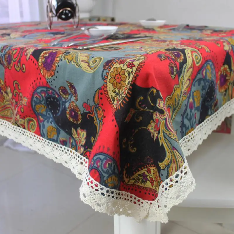 Национальный Цветочный цвет Ткани Хлопковые льняные скатерти для стола свадьба