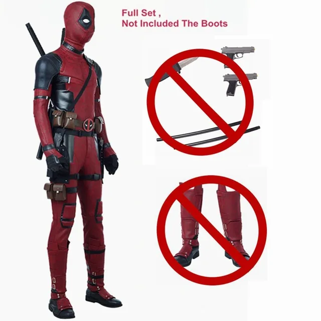 High Quality Deadpool 2 Costume Halloween Superhero Red Leather Deadpool Jumpsuit Deadpool Cosplay Costume - Цвет: No boots