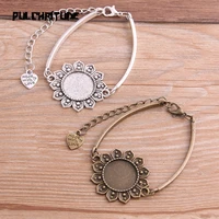 1pcs two color zinc alloy blank bracelet settings 18mm round lotus cabochon bangle bezel trays diy jewelry base