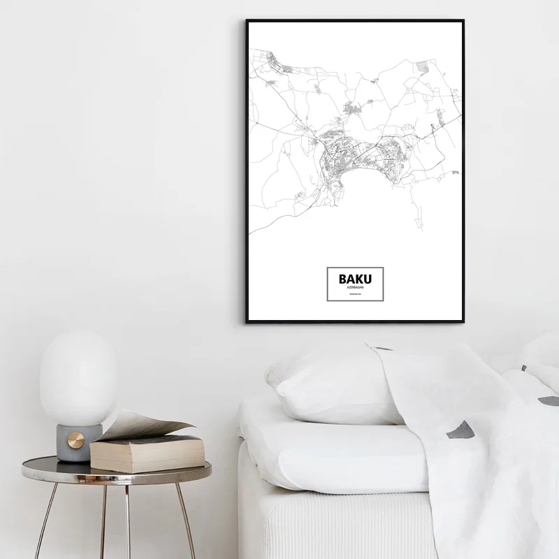 Бакку Азербайджан черный белый индивидуальный фотопостер холст печать