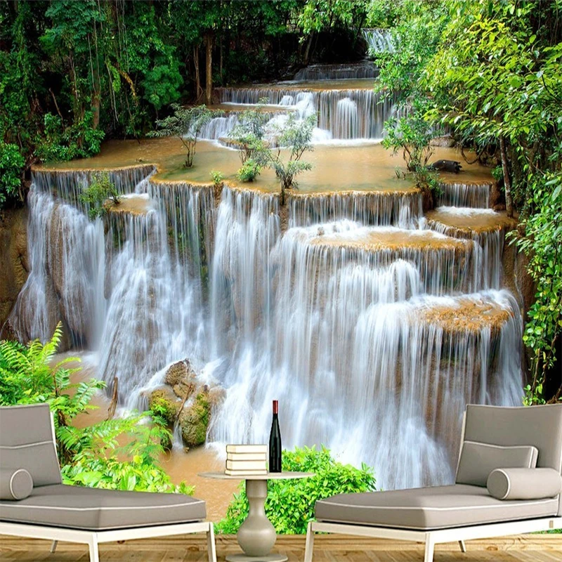 

Custom 3D Photo Wallpaper HD Green Landscape Waterfall Beautiful TV Background Mural Bedroom Living Room Non-woven 3D Wall Paper