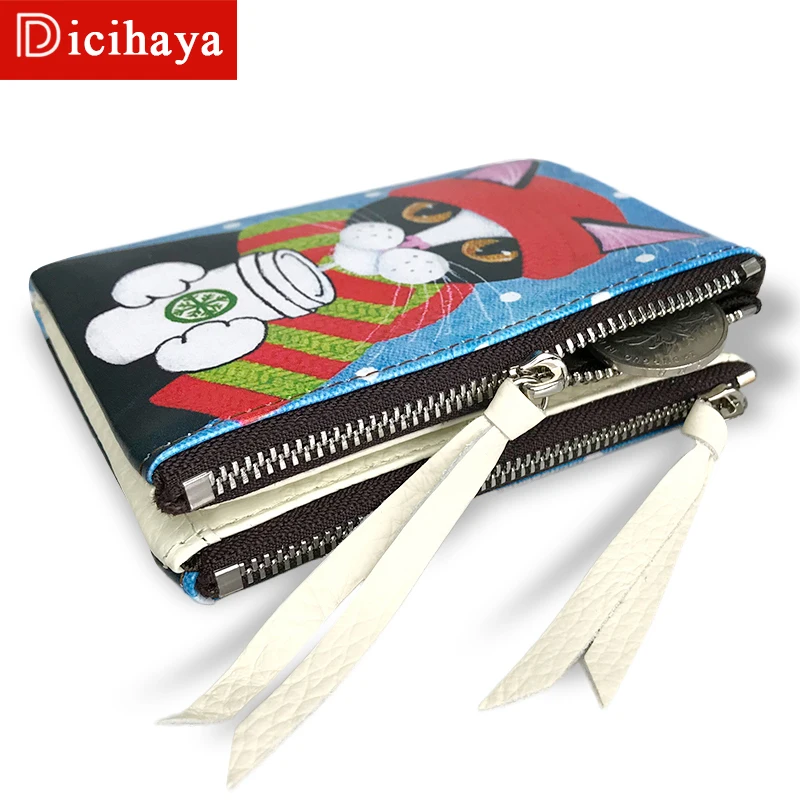 DICIHAYA, женские кошельки с животным принтом, маленькая молния, Женские кошельки из натуральной кожи, мини кошелек с кошкой, держатель для карт, Дамский кошелек