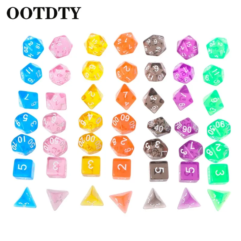 OOTTDTY 7 шт. прозрачные многогранные игровые кубики для драконьего Pathfinder D20 D12 2xD10 D8 D6