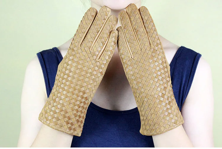 Женские перчатки из натуральной овечьей кожи, элегантные, тканые, Осенние, зимние, теплые, плюшевые, модные водительские перчатки, женские, XC-206