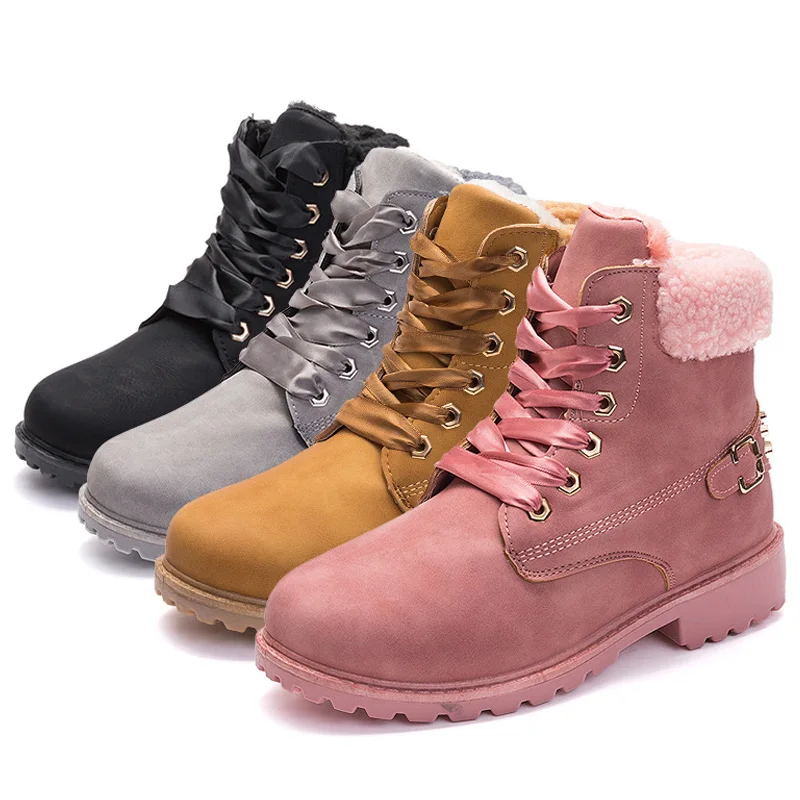 2019 г. Новые женские Ботинки Зимняя обувь ботильоны теплые ботинки на шнуровке