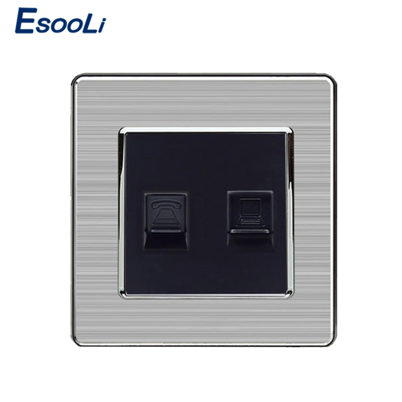 Esooli RJ45 разъем для интернет-данных CAT5E с 2 ядрами RJ11 розетка телефона настенная из