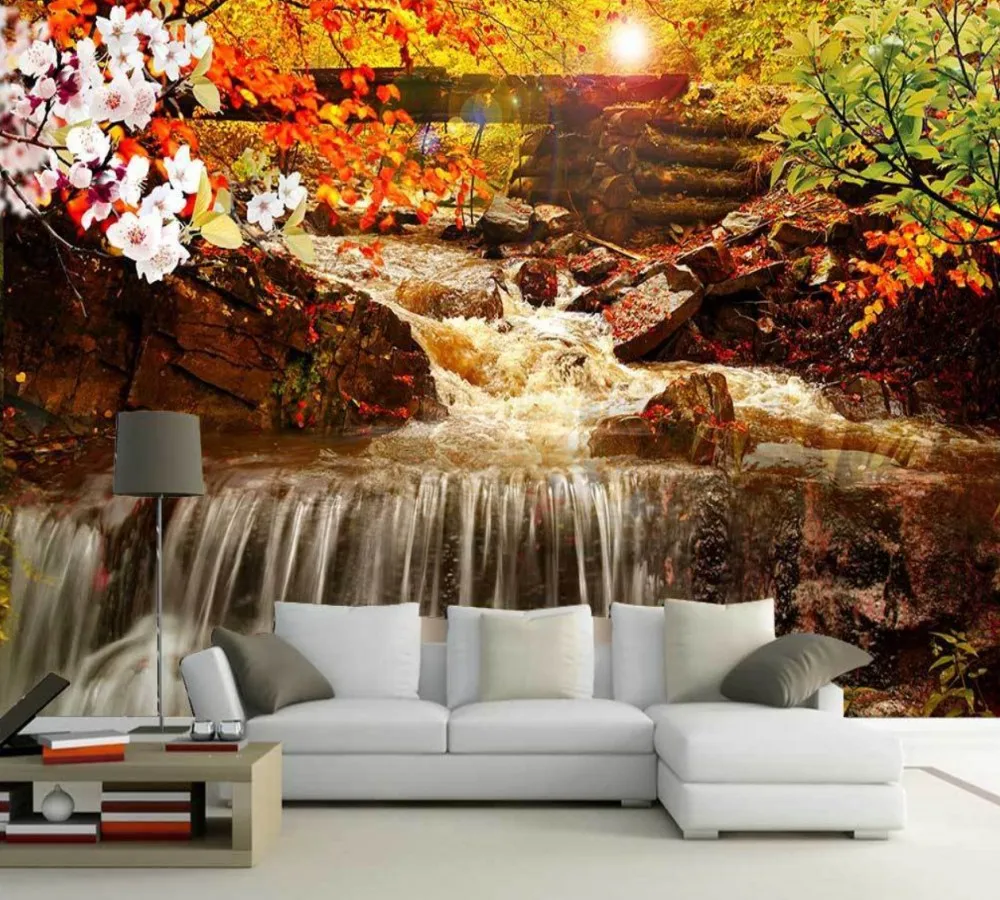 Free Shipping Aesthete Mood Waterfall Scenery Oil Painting Entrance Wall Custom 3D Wallpaper Autumn Living Room Mural | Обустройство