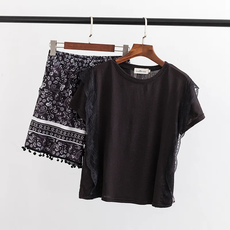 2019 Plus Size Casual two-piece sets Summer Women Clothing Fashion Loose Short Sleeve T-shirts + Floral Shorts Skirts K8-8149 | Женская