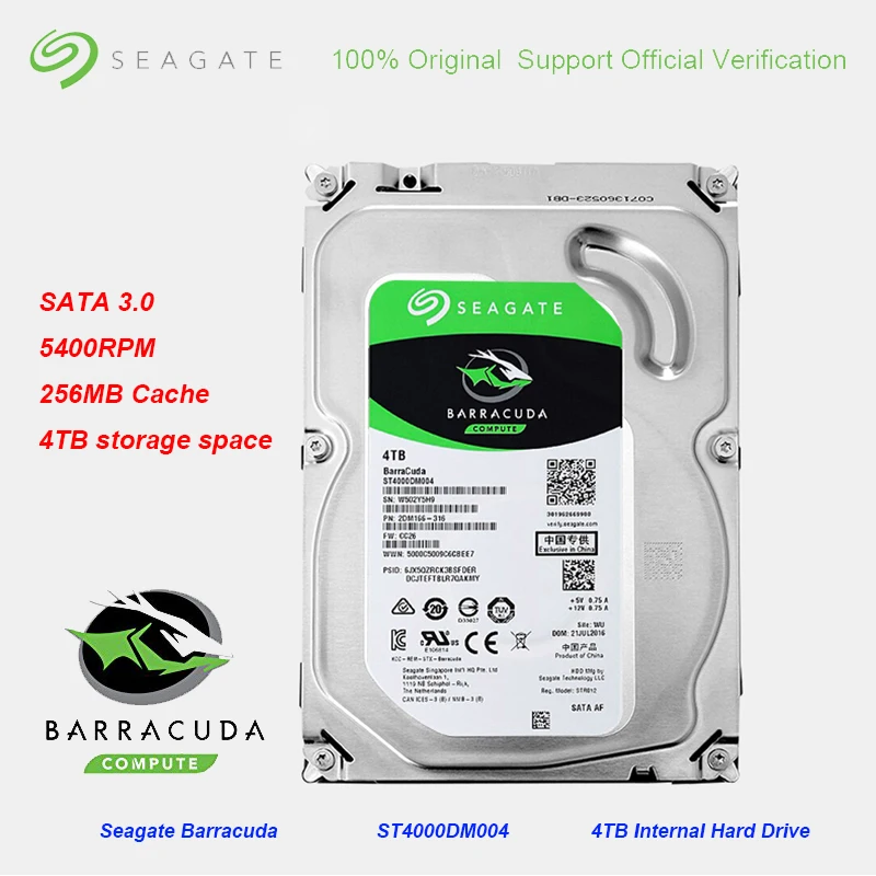Игровой жесткий диск Seagate BarraCuda, 4 ТБ, 3,5 дюйма, 256 Мб кэш-памяти, HDD5400RPM SATA 3,0, 6 ГБ/сек., Винчестер для настольных ПК
