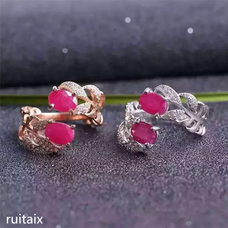 

KJJEAXCMY fine jewelry 925 pure silver inlaid with natural ruby lady's wheat ring jewelry simple and small two layers