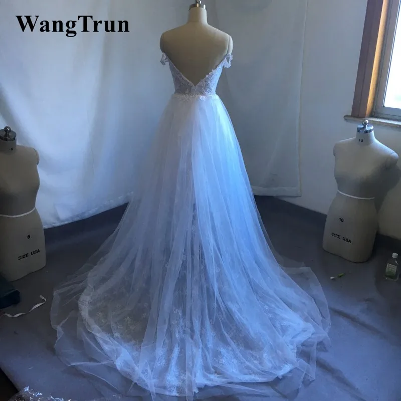 Boho Sexy Illusion Bodice Pearls Lace Appliqued Wedding Dress Backless A Line Beach Bridal Gowns robe mariage | Свадьбы и торжества