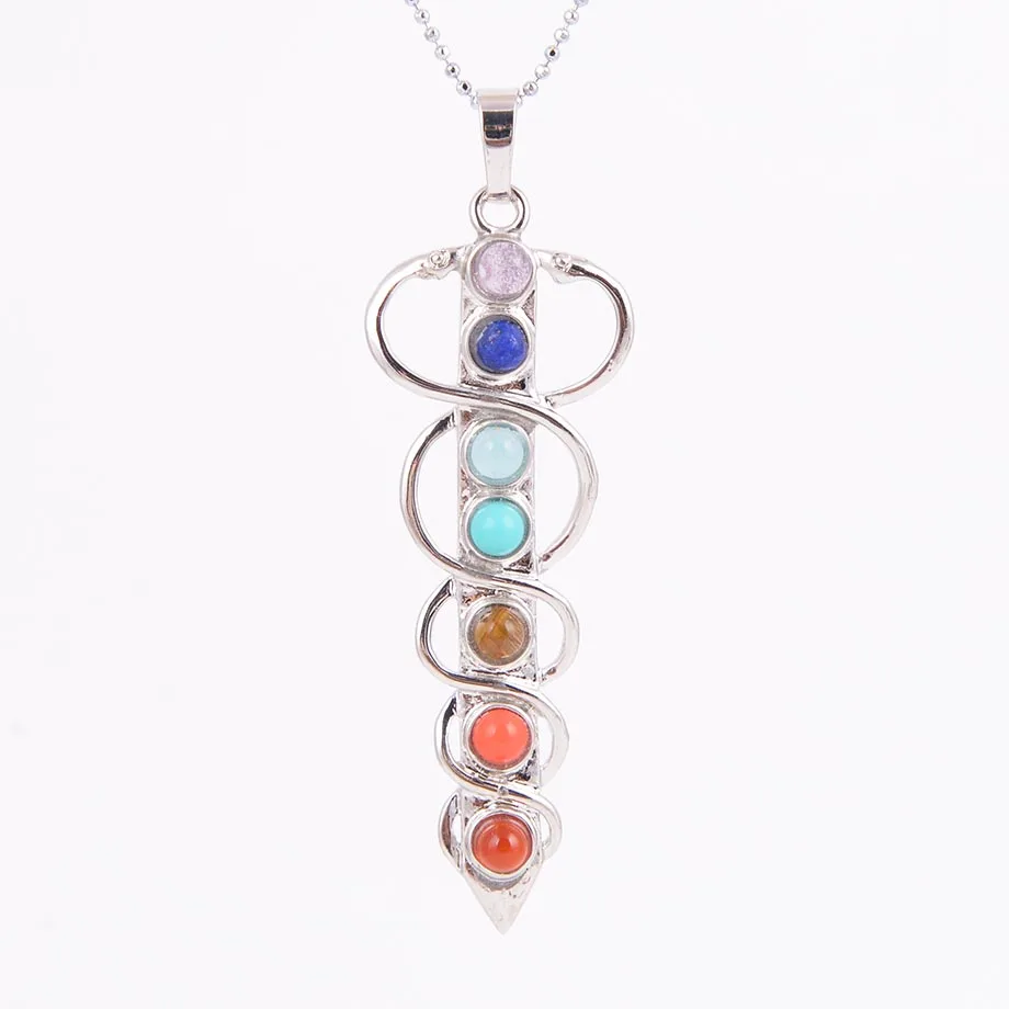 

Chakras Natural Stone Pendant Angel Wings cho ku rei Health Amulet Fashion 7 Reiki Yoga Jewelry Necklace Pendants Gift D461