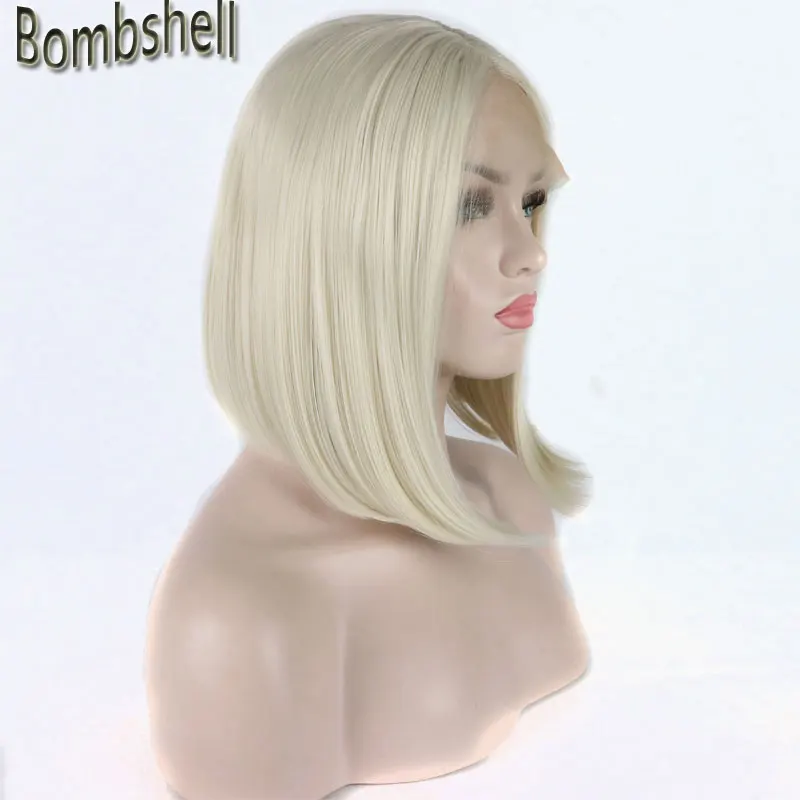 Bombshell белый блонд#60 цвет короткий боб синтетический парик фронта шнурка безклеевой натуральный волос средний пробор для белых женщин парик