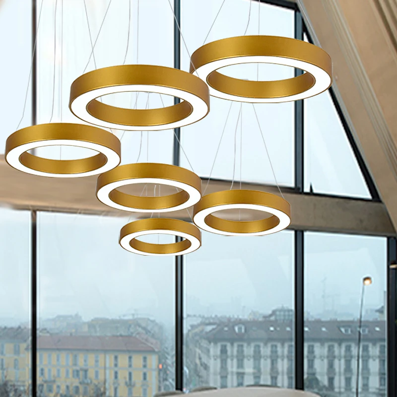 

Современные подвесные светильники в скандинавском стиле, круглые светодиодсветодиодный кольца, золотистая металлическая Подвесная лампа,...