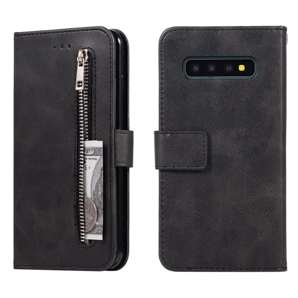 Haissky чехол с застежкой-молнией для samsung A70 A50 A30 A10 S10 S9 S8 S7 A5 A6 A750 Note 8 9 M10 M20 M30 Ретро Флип раскладный кожаный чехол