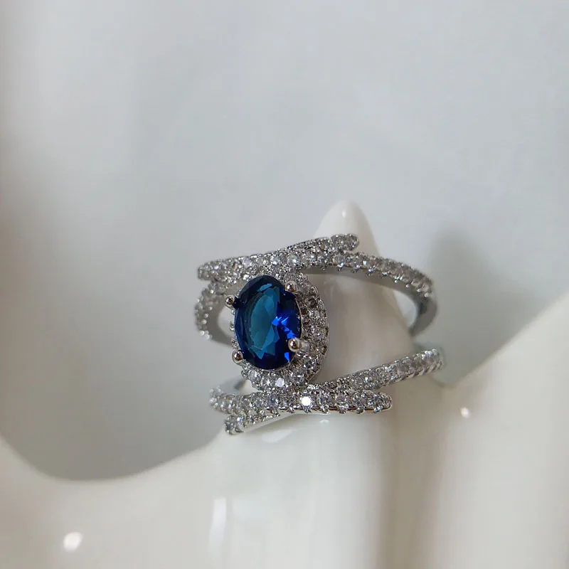 Fashion vintage blue stone Rings for women New trendy retro cubic Zirconia Ring classic copper male female engagment gift |