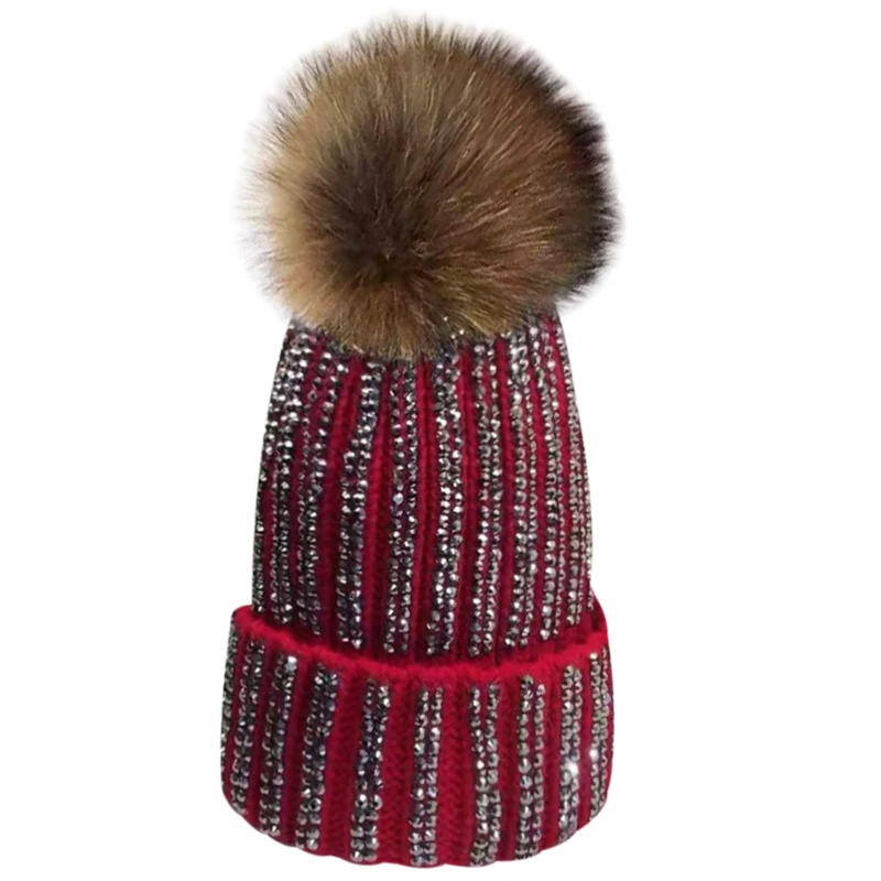 Женские шапки с помпоном из натурального кроличьего меха зимние помпонами