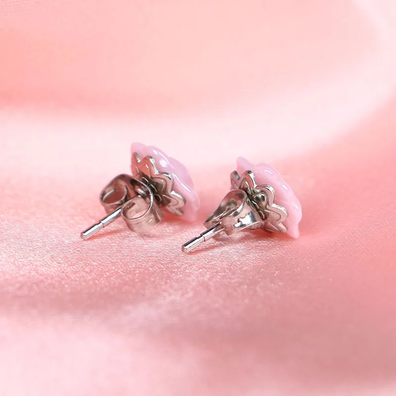 Новые Романтические Розовые керамические серьги-гвоздики с цветочным узором