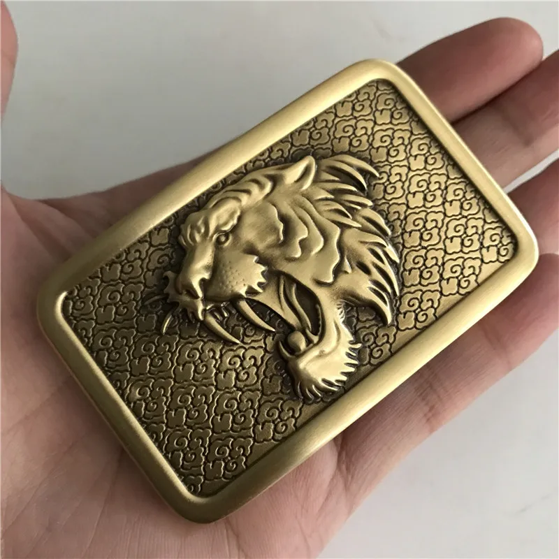 

Retail 2021 New Style High Quality 3D Tiger Head Solid Brass Men Buckles With 8*5cm Metal Cowboy Belt Jewelry Accessories