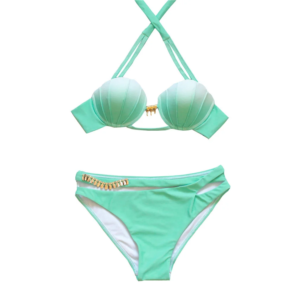 Пикантные Бикини 2017 женская обувь В виде ракушки Холтер бикини Установить