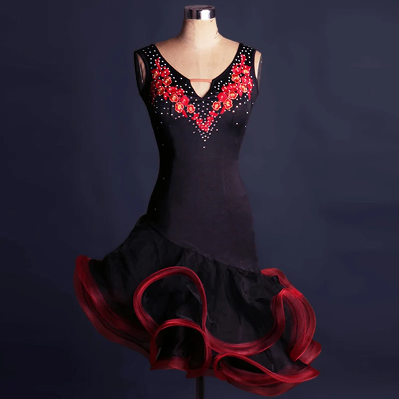 Black and Red Стиль, платье для латинских танцев, для женщин/девочек, на заказ, ча/Румба/Самба/бальный танец, одежда для фитнеса, Женский/детский танцевальный костюм - Цвет: Black and Red