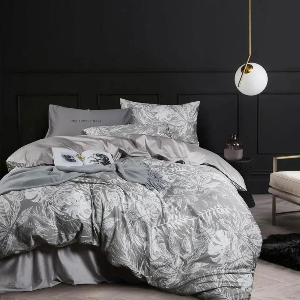 Скандинавские Серые Цветочные пасторальные листья постельные принадлежности из