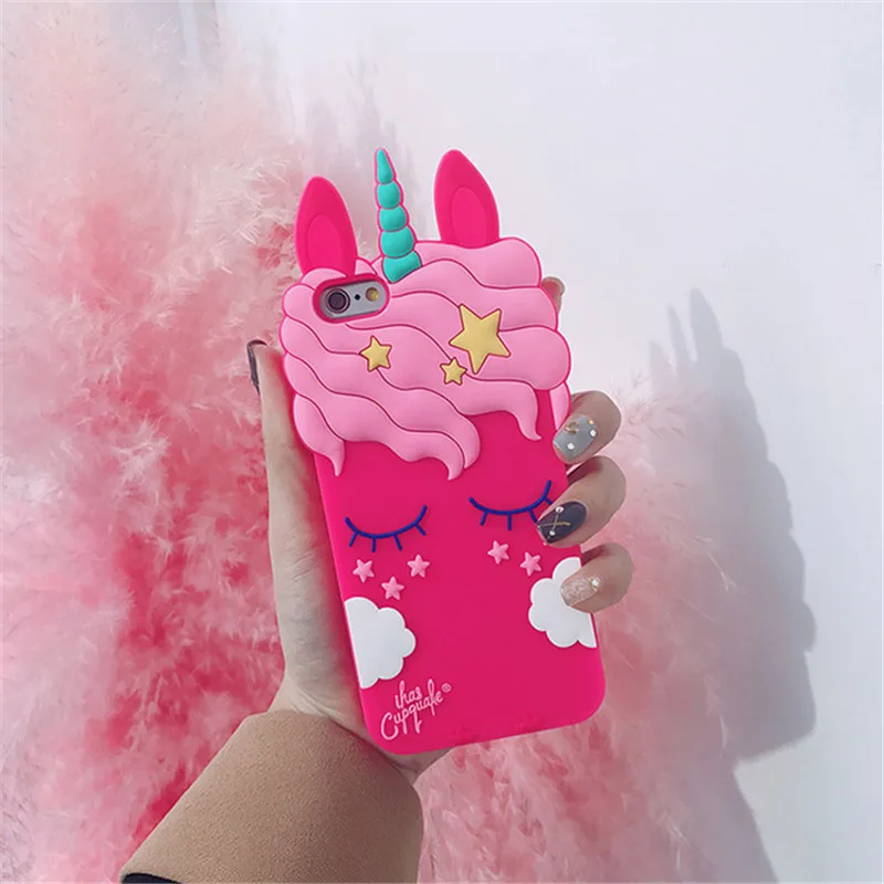 3D мультфильм мягкий силиконовый чехол для телефона для iPhone 5S 6 6S 7 8 Plus милый мультфильм розовый единорог животное для iPhone X XR Xs Max чехол