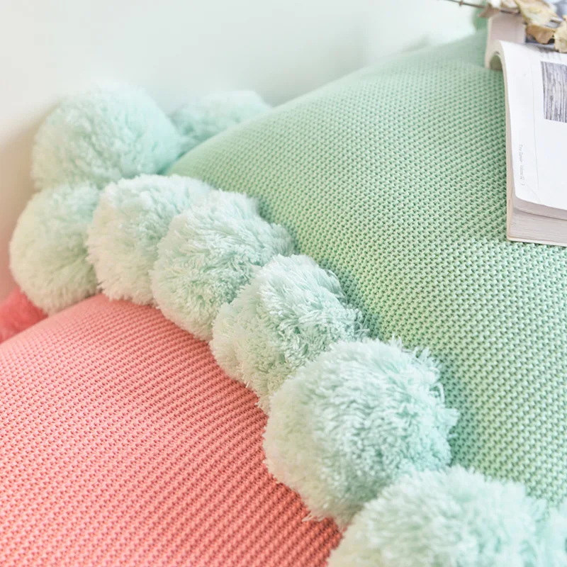 45x45cm solid Ivory/pink/rose/green/blue cotton wool knitted cushion cover throw pillowcase big balls lumbar pillow | Дом и сад