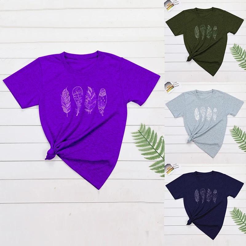 Женская свободная футболка с круглым вырезом Повседневная дышащая короткими