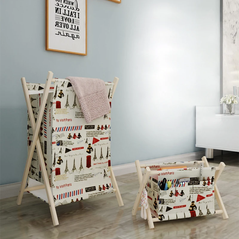 Multi-function Large Capacity Storage Basket Wood Durable Folding Laundry Thick Cotton Linen Baby Toys Dirty Clothes | Дом и сад