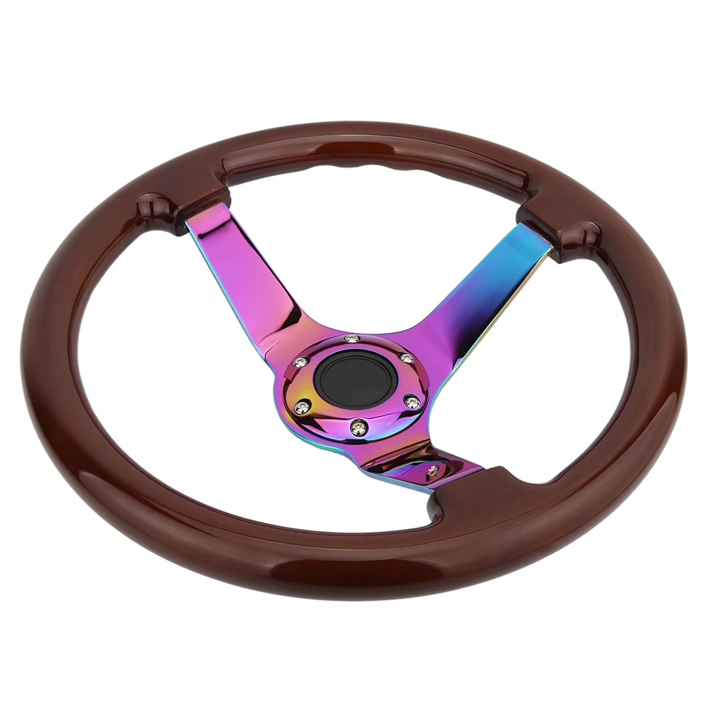 Деревянное рулевое колесо 350 мм с неохромированными спицами глубокий кукурузный