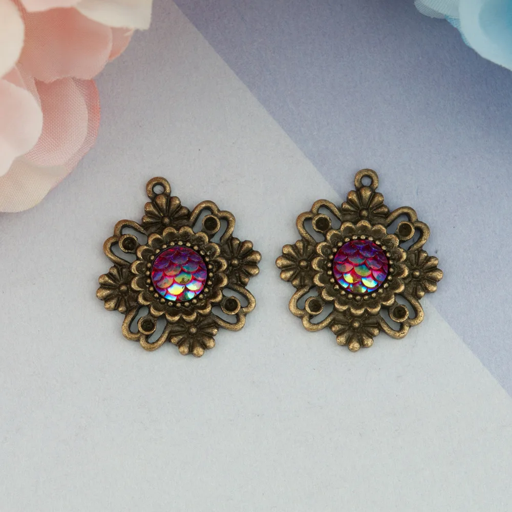 DoreenBeads сплав на основе цинка и Русалка из Смолы Рыбные весы амулеты Цветок